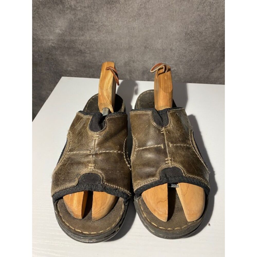 Clarks Collection Mens 9 Brown Leather Slide Sandals Slip On Mules